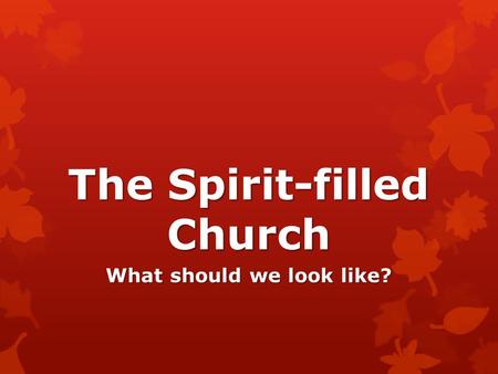 The Spirit-filled Church What should we look like?
