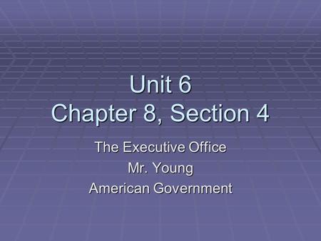 Unit 6 Chapter 8, Section 4 The Executive Office Mr. Young American Government.