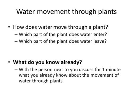 Water movement through plants