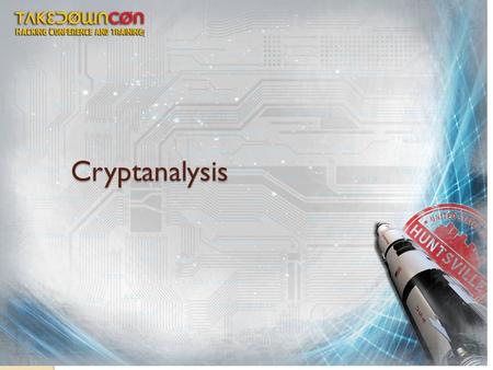 Cryptanalysis. The Speaker  Chuck Easttom  