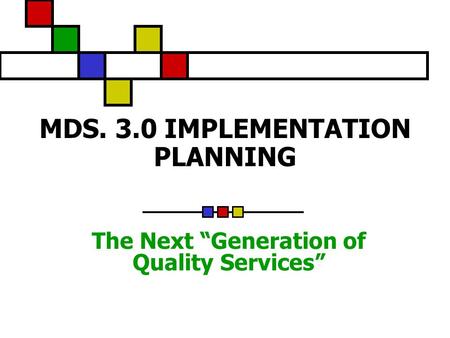 MDS. 3.0 IMPLEMENTATION PLANNING The Next “Generation of Quality Services”