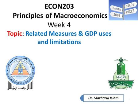 HBC608 ECON203 Principles of Macroeconomics Week 4 Topic: Related Measures & GDP uses and limitations HBC608HBC608 ECON582 Dr. Mazharul Islam Finance.