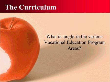 The Curriculum What is taught in the various Vocational Education Program Areas?