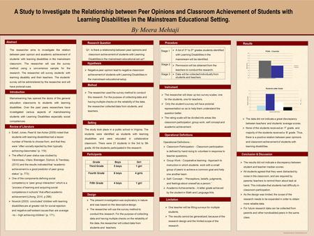 Template provided by: “posters4research.com” A Study to Investigate the Relationship between Peer Opinions and Classroom Achievement of Students with Learning.