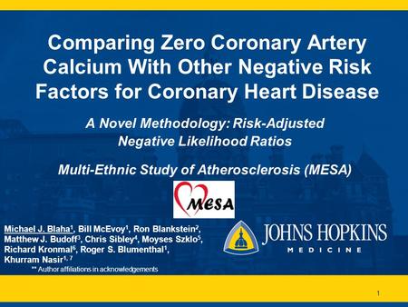 1 Comparing Zero Coronary Artery Calcium With Other Negative Risk Factors for Coronary Heart Disease A Novel Methodology: Risk-Adjusted Negative Likelihood.