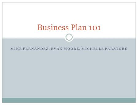 MIKE FERNANDEZ, EVAN MOORE, MICHELLE PARATORE Business Plan 101.