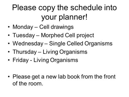 Please copy the schedule into your planner!
