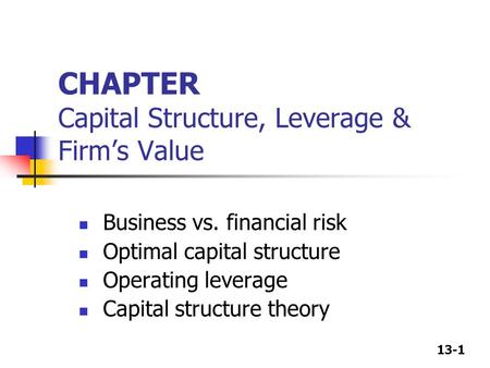 CHAPTER Capital Structure, Leverage & Firm’s Value