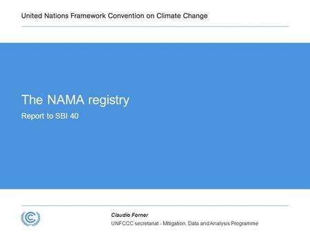 UNFCCC secretariat - Mitigation, Data and Analysis Programme Claudio Forner The NAMA registry Report to SBI 40.