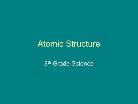 Atomic Structure 8 th Grade Science. Parts of an Atom Protons = positive charge 1+ Neutrons = do not have a charge (0) Electrons = negative charge 1-