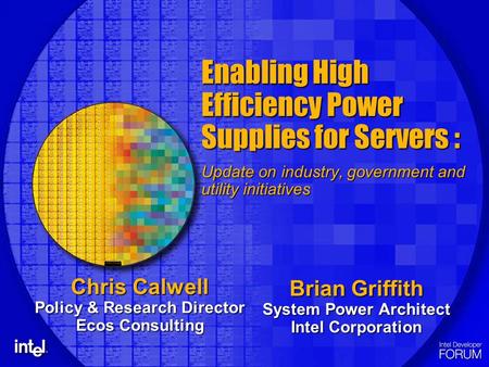 Enabling High Efficiency Power Supplies for Servers : Update on industry, government and utility initiatives Brian Griffith System Power Architect Intel.