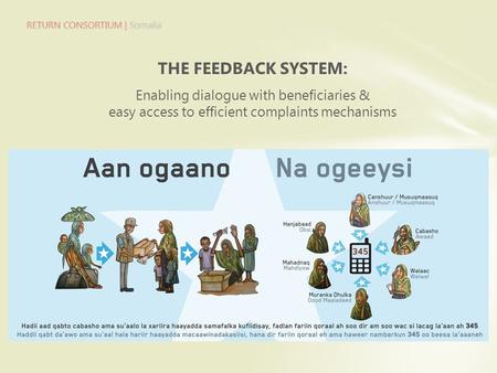THE FEEDBACK SYSTEM: Enabling dialogue with beneficiaries & easy access to efficient complaints mechanisms.