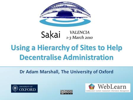 Using a Hierarchy of Sites to Help Decentralise Administration Dr Adam Marshall, The University of Oxford.