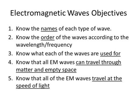 Electromagnetic Waves Objectives