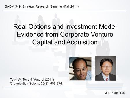 Real Options and Investment Mode: Evidence from Corporate Venture Capital and Acquisition Tony W. Tong & Yong Li (2011) Organization Scienc, 22(3): 659-674.