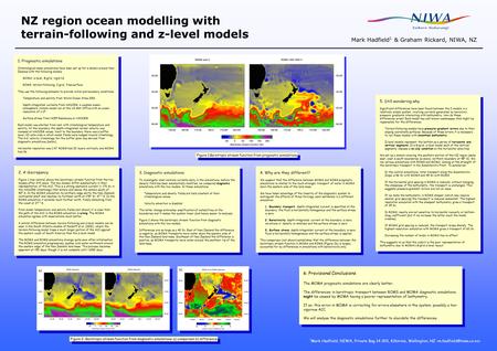 NZ region ocean modelling with terrain-following and z-level models Mark Hadfield 1 & Graham Rickard, NIWA, NZ 1. Prognostic simulations Climatological-mean.