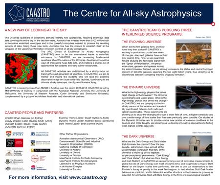 THE CAASTRO TEAM IS PURSUING THREE INTERLINKED SCIENCE PROGRAMS: THE EVOLVING UNIVERSE When did the first galaxies form, and how have they then evolved?
