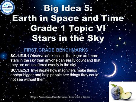 Big Idea 5: Earth in Space and Time Grade 1 Topic VI Stars in the Sky