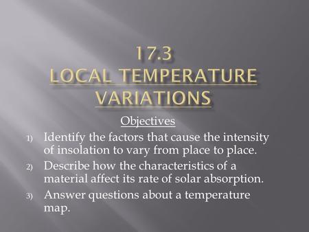 17.3 Local temperature variations