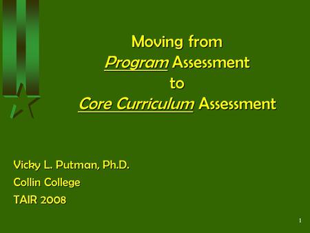 1 Moving from Program Assessment to Core Curriculum Assessment Moving from Program Assessment to Core Curriculum Assessment Vicky L. Putman, Ph.D. Collin.