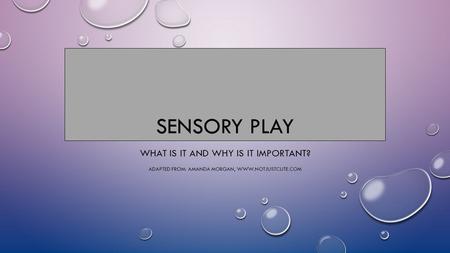 SENSORY PLAY WHAT IS IT AND WHY IS IT IMPORTANT? ADAPTED FROM: AMANDA MORGAN, WWW.NOTJUSTCUTE.COM.