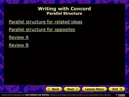 Writing with Concord Parallel Structure