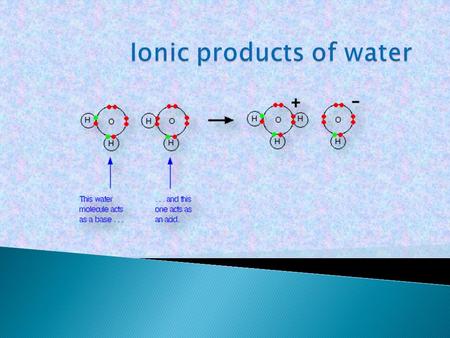  Water molecules can function as both acids and bases. One water molecule (acting as a base) can accept a hydrogen ion from a second one (acting as.