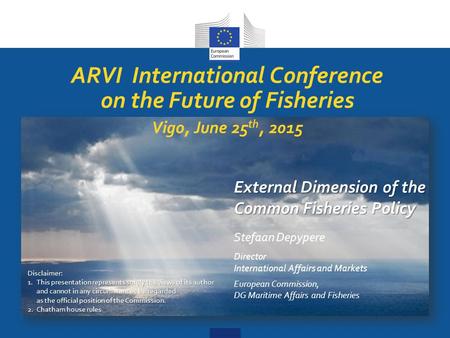 ARVI International Conference on the Future of Fisheries Vigo, June 25 th, 2015 External Dimension of the Common Fisheries Policy Stefaan Depypere Director.