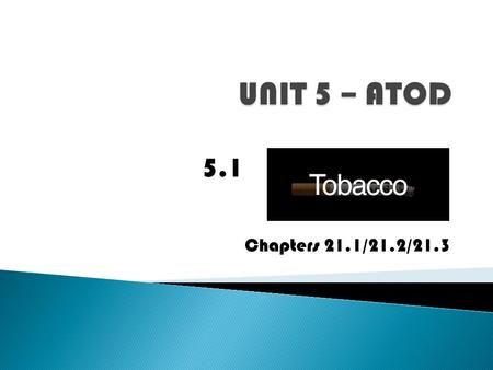 Chapters 21.1/21.2/21.3 5.1.  1a. Explain the short and long term effects of tobacco.  1e. Evaluate the impact that the use/abuse of tobacco has on.