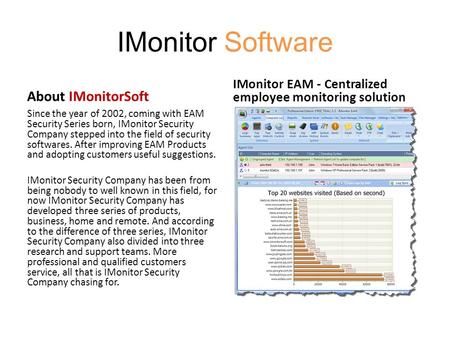 IMonitor Software About IMonitorSoft Since the year of 2002, coming with EAM Security Series born, IMonitor Security Company stepped into the field of.