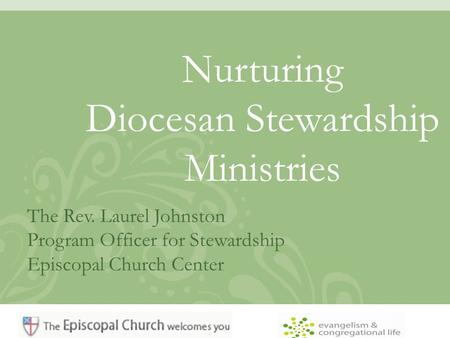 Nurturing Diocesan Stewardship Ministries The Rev. Laurel Johnston Program Officer for Stewardship Episcopal Church Center.