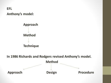 EFL Anthony’s model: Approach Method Technique