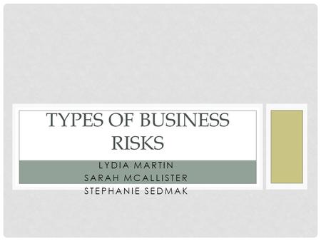 LYDIA MARTIN SARAH MCALLISTER STEPHANIE SEDMAK TYPES OF BUSINESS RISKS.