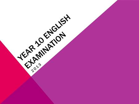 YEAR 10 ENGLISH EXAMINATION 2013. YOUR EXAM IS 2.5 HOURS LONG.