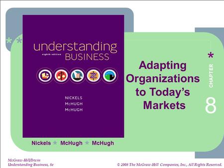****** 8-1 1-1 McGraw-Hill/Irwin Understanding Business, 8e © 2008 The McGraw-Hill Companies, Inc., All Rights Reserved. Nickels McHugh McHugh ** Adapting.