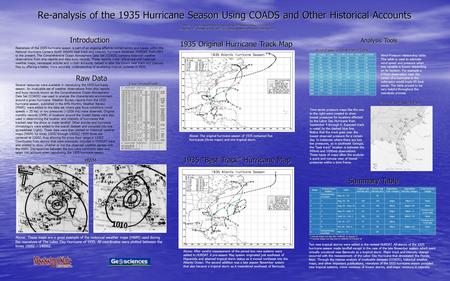 Re-analysis of the 1935 Hurricane Season Using COADS and Other Historical Accounts David A. Glenn, Department of Geosciences, Mississippi State University.