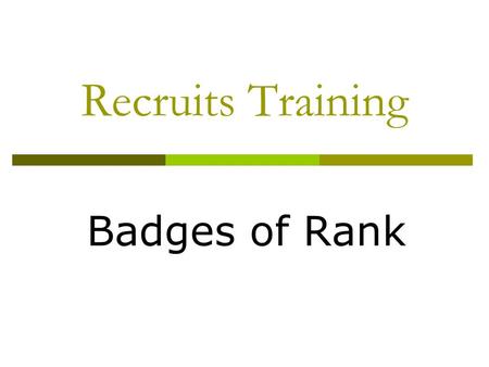 Recruits Training Badges of Rank.