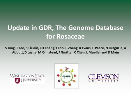 Update in GDR, The Genome Database for Rosaceae S Jung, T Lee, S Ficklin, CH Cheng, I Cho, P Zheng, K Evans, C Peace, N Oraguzie, A Abbott, D Layne, M.