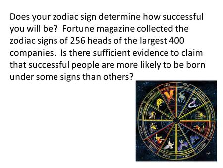 Does your zodiac sign determine how successful you will be? Fortune magazine collected the zodiac signs of 256 heads of the largest 400 companies. Is there.