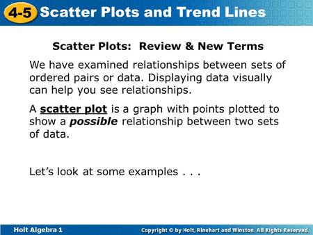 Scatter Plots: Review & New Terms