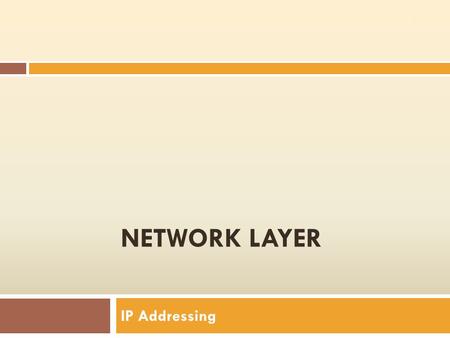 NETWORK LAYER IP Addressing 1. ANNOUNCEMENT: Rescheduled  NO PRACTICAL SESSIONS ON TUESDAY 22, November 2010  Rescheduled sessions: MONDAY: November.