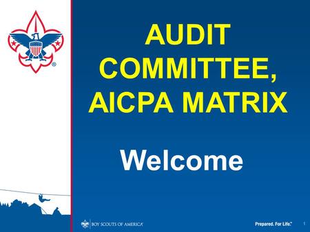 1 Welcome AUDIT COMMITTEE, AICPA MATRIX. Fiduciary Responsibility and Stewardship Fiscal Accountability Legal Responsibility Regulatory Requirements Delegated.