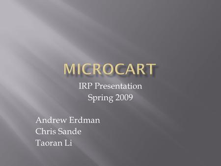 IRP Presentation Spring 2009 Andrew Erdman Chris Sande Taoran Li.