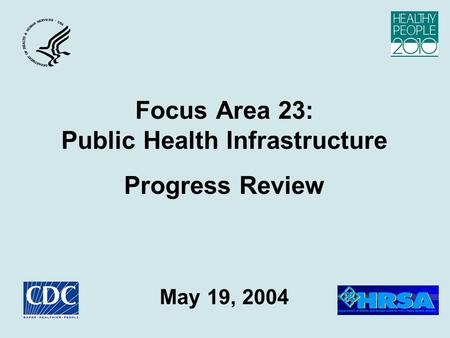 Focus Area 23: Public Health Infrastructure Progress Review May 19, 2004.