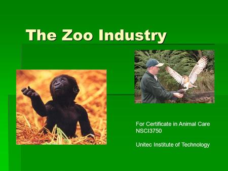The Zoo Industry For Certificate in Animal Care NSCI3750 Unitec Institute of Technology.