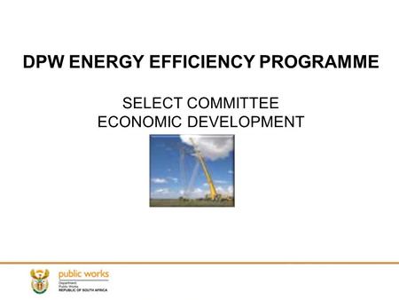 DPW ENERGY EFFICIENCY PROGRAMME SELECT COMMITTEE ECONOMIC DEVELOPMENT.