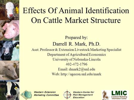Effects Of Animal Identification On Cattle Market Structure Prepared by: Darrell R. Mark, Ph.D. Asst. Professor & Extension Livestock Marketing Specialist.