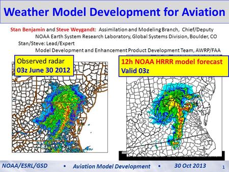 Weather Model Development for Aviation Stan Benjamin and Steve Weygandt: Assimilation and Modeling Branch, Chief/Deputy NOAA Earth System Research Laboratory,