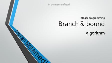 Integer programming Branch & bound algorithm ( B&B )