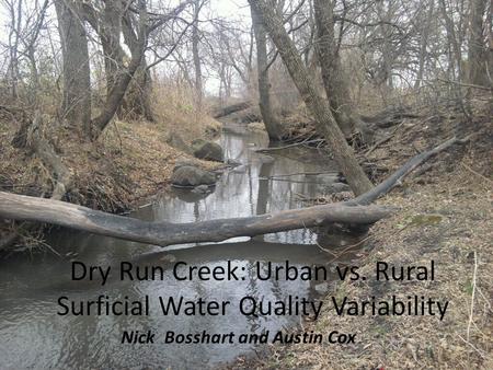 Dry Run Creek: Urban vs. Rural Surficial Water Quality Variability Nick Bosshart and Austin Cox.